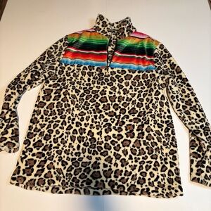 Leopard Print Southwest Sherpa 1/4 Zip Pullover Women’s 2XL Super Soft